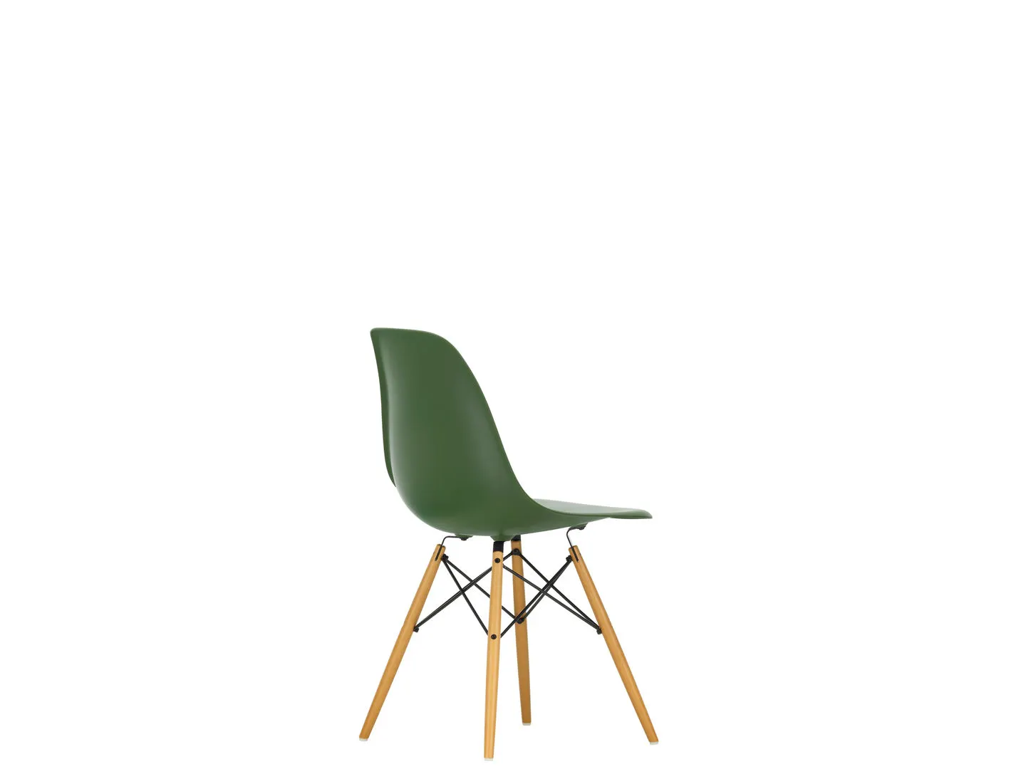 Eames Plastic Side Chair RE DSW, coque forêt en polypropylène recyclé, piètement érable doré (édition Vitra actuelle)